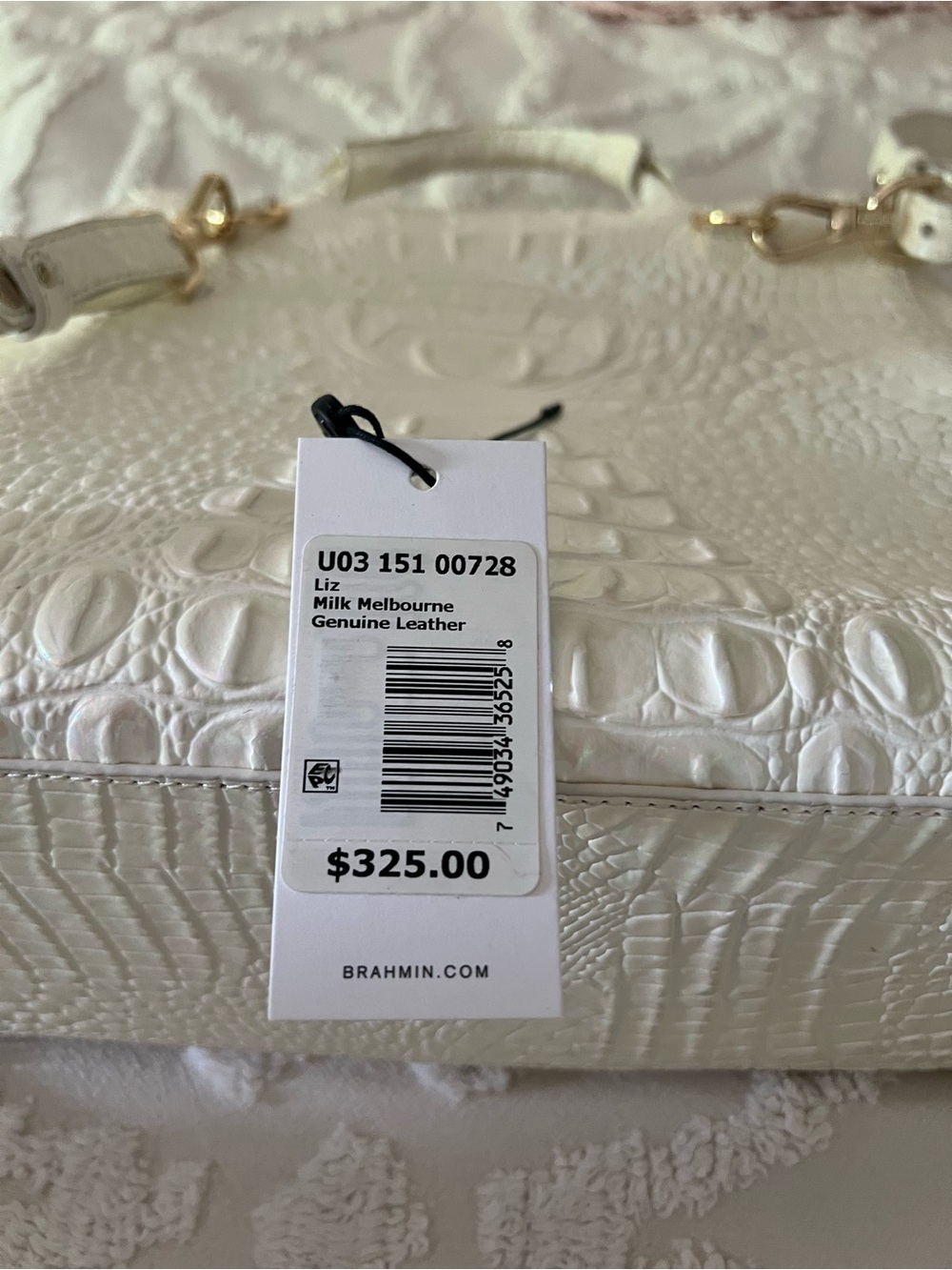 Brahmin White Croc-Embossed Leather Backpack in Milk Melbourne - Picture 5 of 6